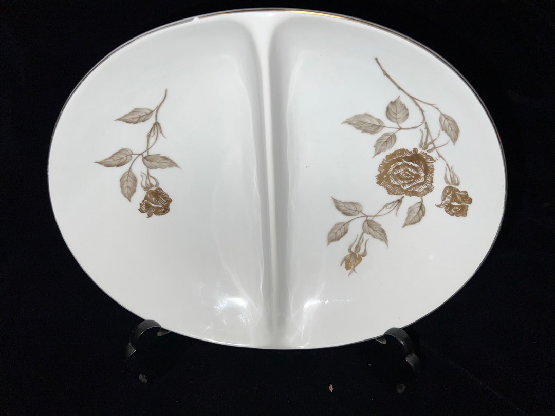 Mikasa Narumi Fine China Damask Rose Gold Rose 5269 Divided Oval mikasa-narumi-fine-china-damask-rose-gold-rose-5269-divided-oval