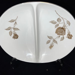Mikasa Narumi Fine China Damask Rose Gold Rose "5269" Divided Oval Vegetable Dish