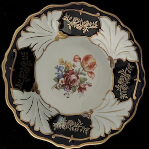 Echt Kobalt Etch Weimar Kobalt Porcellana Jutta With 24K Gold And Floral Center 7.5&quot; Dish