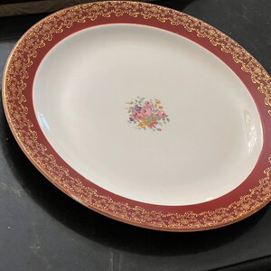 National brotherhood operative potters Round Chop Cake Plate  Platter Royal Toreador Red Filigree Border