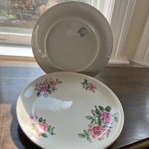Paden City Pottery Dinner Plates Pink Roses Green Leaves M-49 Set Of 2