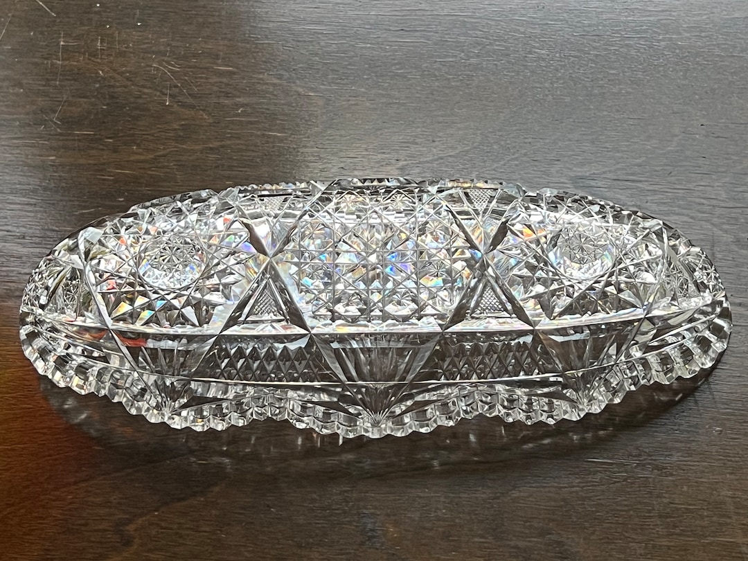 Vintage ABP American Brilliant Cut Glass Relish Dish: Hobstars ...