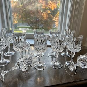 12 Cristal D&#39;Arques Durand Longchamp Water Goblets Cut Crystal Etched France Lot