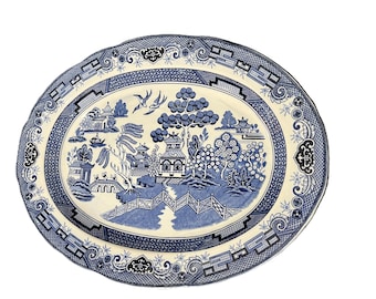 Bandeja ovalada para servir pavo con estampado Blue Willow, 45 cm (18 pulgadas), Heritage Mint