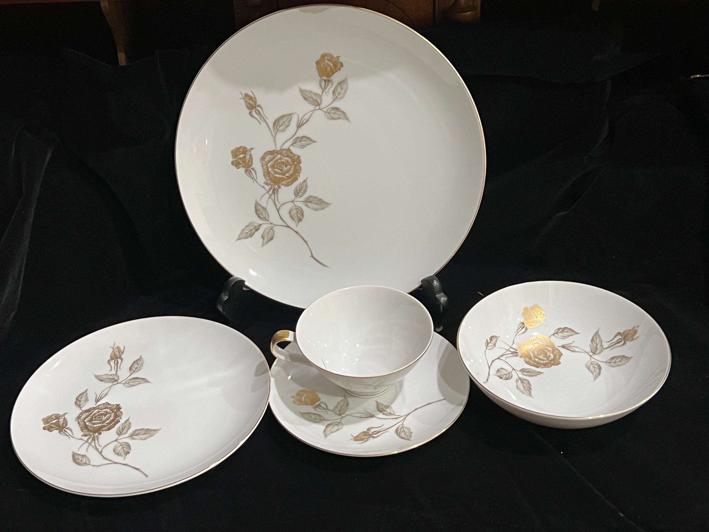 Vintage Mikasa Fine China Narumi Japan Damask Rose 5269 5 Pc Place