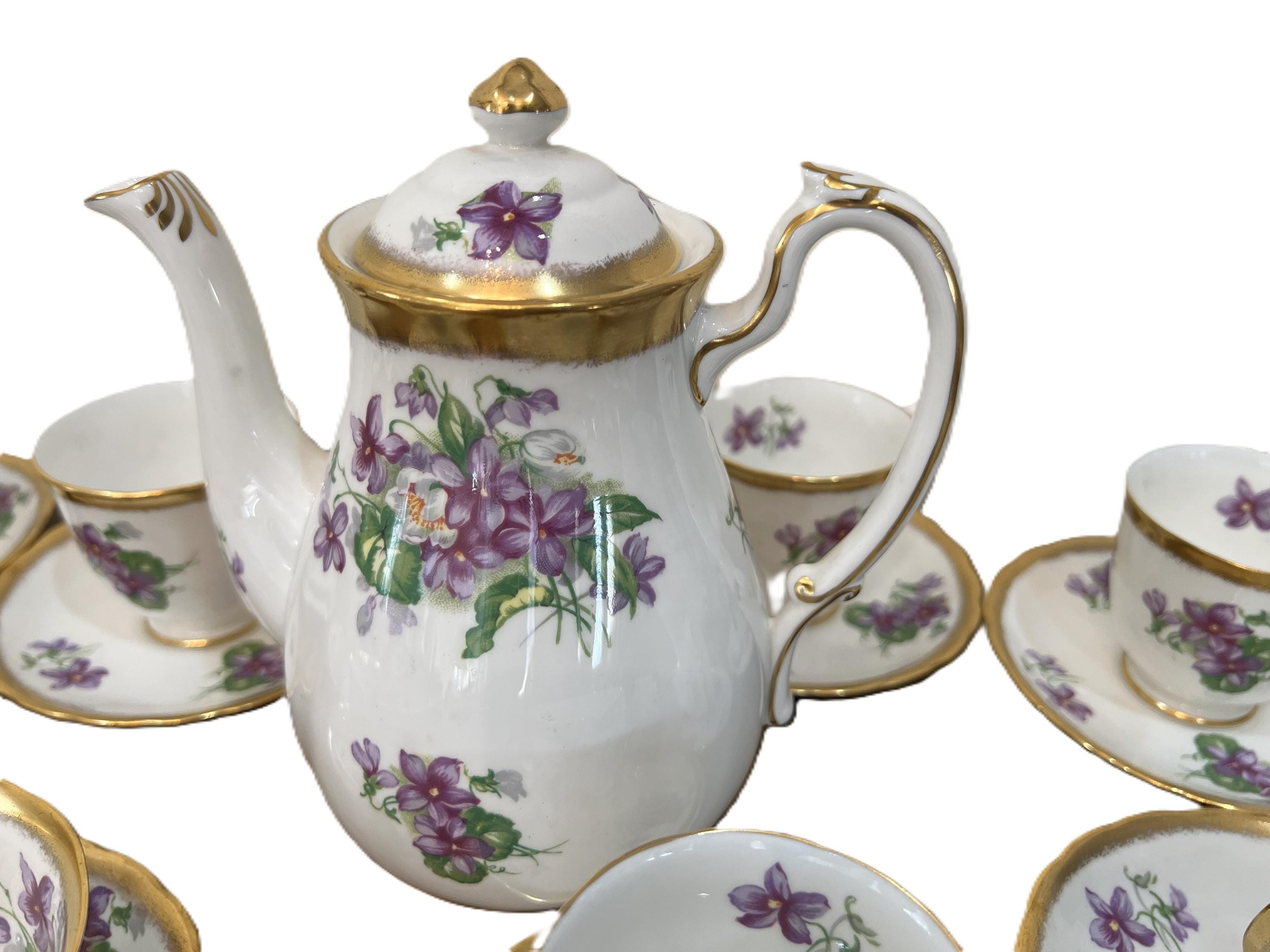 Royal Chelsea English Bone China Tea Set Violet Floral Pattern and