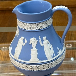 Vintage Wedgwood Jasperware Etruscan Blue And White Jug Pitcher