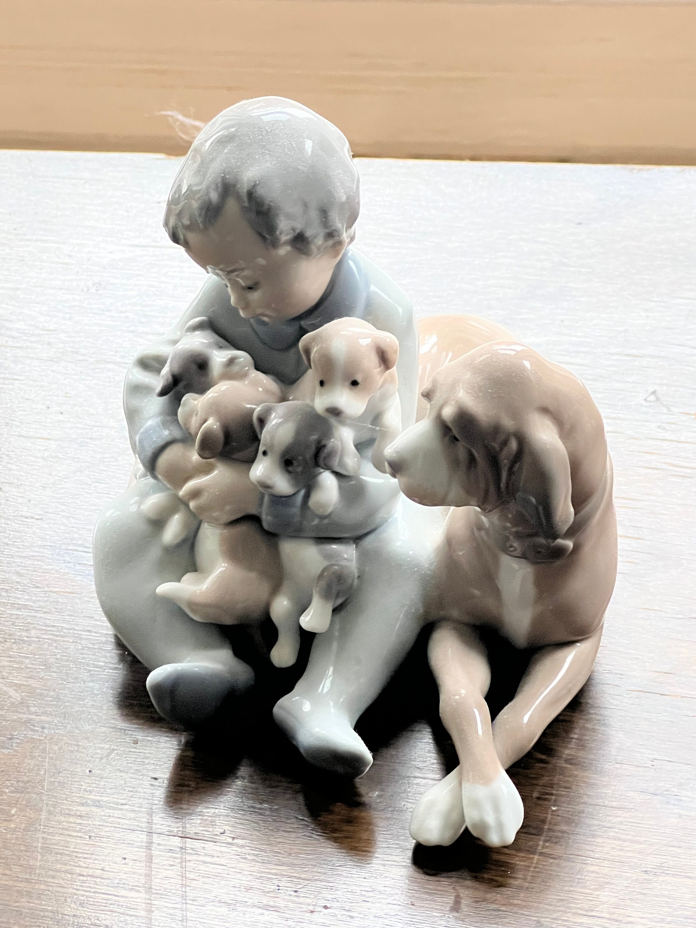 Lladro Boy Child With Dog Puppies Figurine NEW PLAYMENTS 5456