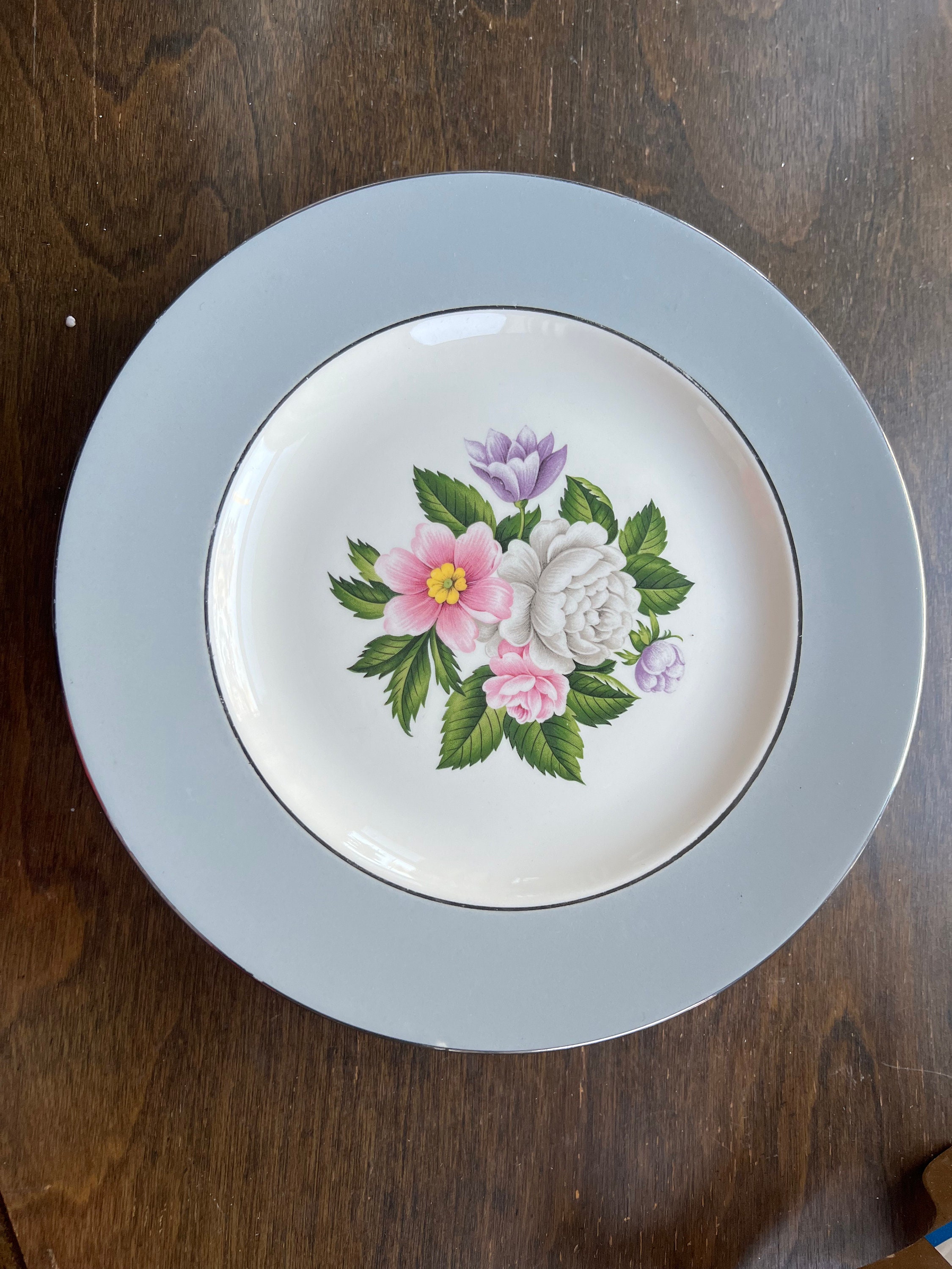 Homer Laughlin HLC Cavalier Eggshell Margaret Rose Grey Band M54N5 Set di 6 piatti piani 25,4 cm