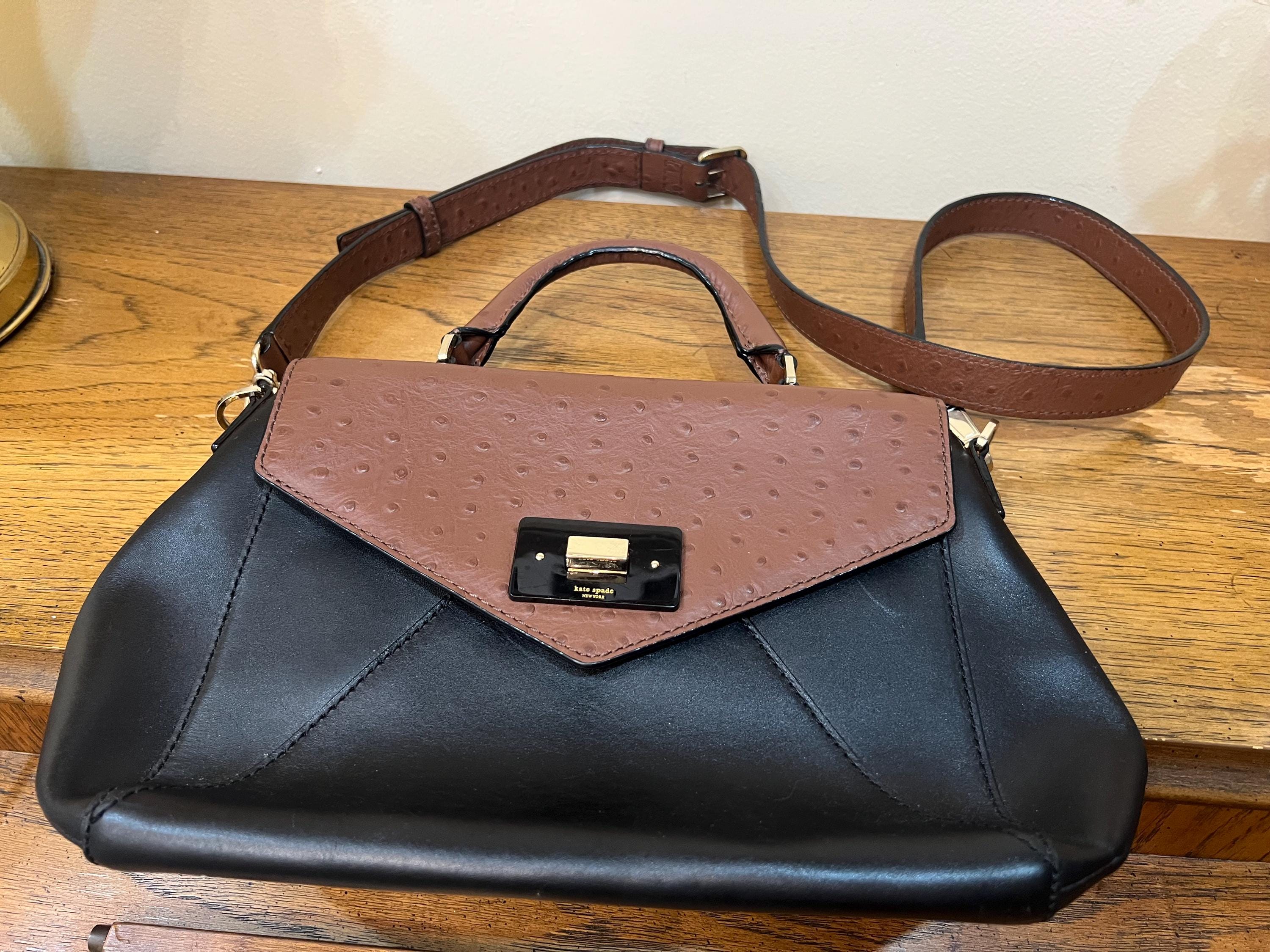 ○ Kate spade ケイト スペード オーストリッチ 型押し ハンドバッグ 黄色 保管袋付 中古 バッグ （ゴールド）