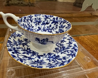 COALPORT COBALT Blueberries  Chintz Tea Cup And Saucer Set