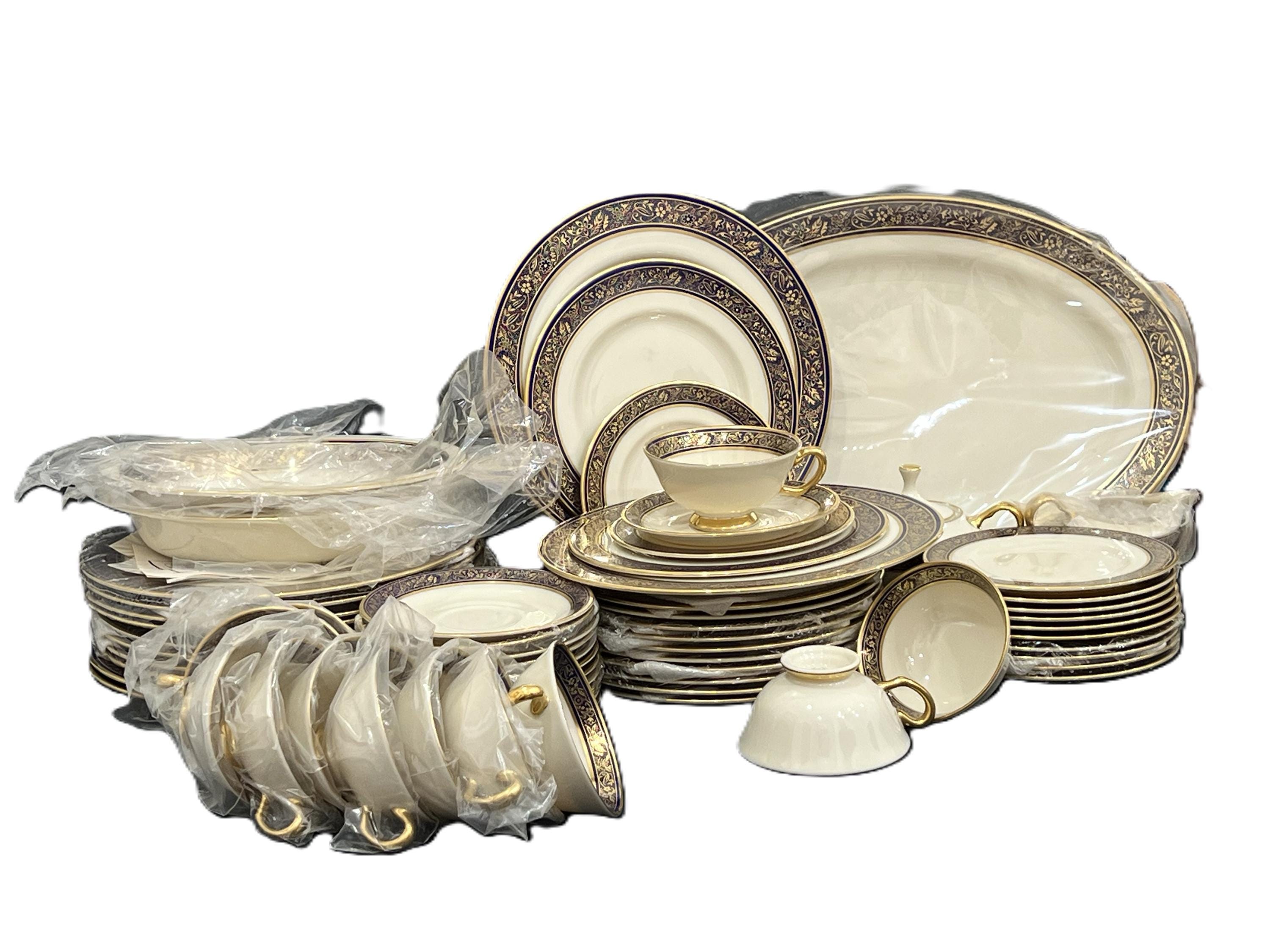 Lenox Barclay Cobalt Blue Floral Gold Trim Dinnerware: Bone China