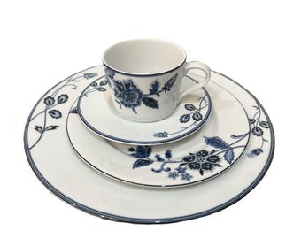 Mikasa Indigo Bloom: Dinnerware Plates, Blue Floral Cups and
