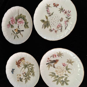CHINESE GARDEN Original Design By Sheffield Set Of 4 cloisonne Dessert Plates