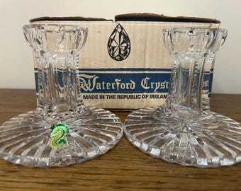 Paar Vintage WATERFORD Kristall Kerzenständer Kerzenhalter mit Original Aufkleber neu mit Etikett