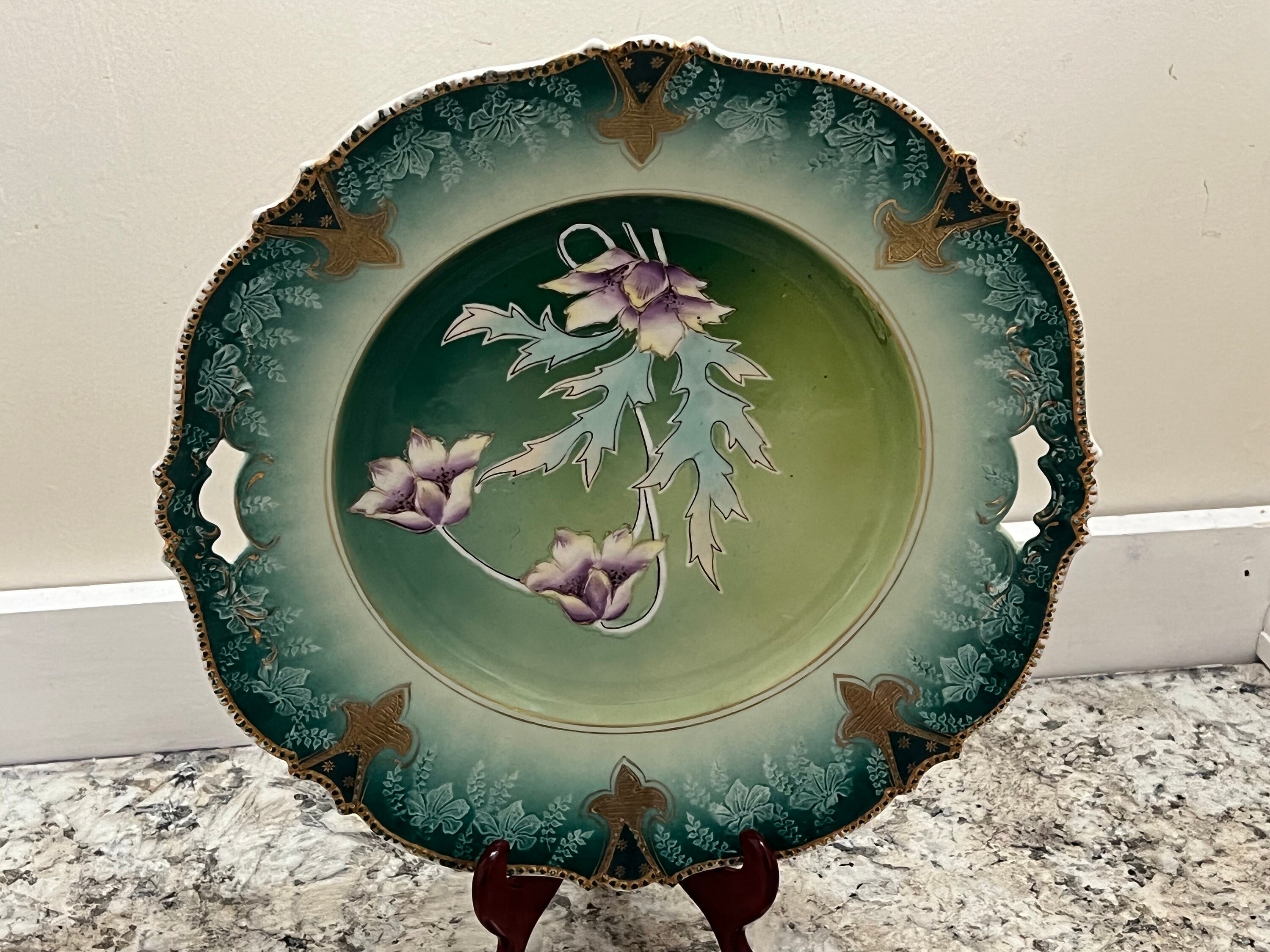 Attenburg Saxe Germany Large Hand Painted Gilded Decorative Wall Plate