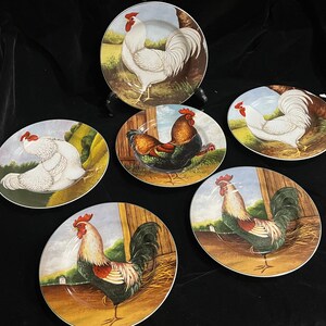 Set di (6) 2002 David Carter Brown "On The Farm" 8,25" Piatti da insalata e dessert Gallo