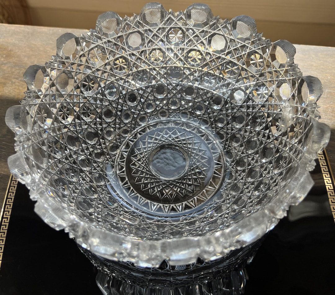 American Brilliant Harvard Coin Edge Fruit Bowl C 1900 9IN Wide By 4IN american-brilliant-harvard-coin-edge-fruit-bowl-c-1900-9in-wide-by-4in
