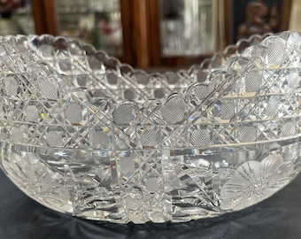 Bol de cristal tallado, patrón de vidrio americano antiguo McKee "Innovación" Flor