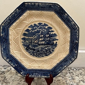 Mason&#39;s Marine Octagonal Blue Cream Plate 9.75IN