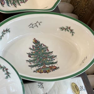 Vintage Discontinued Spode England S3324N Christmas Tree Cup Dinnerware Green Trim Set Your Choice