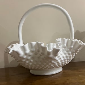 Fenton Milk Glass Bridal Basket Hobnail Large