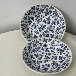 Royal Wessex by Churchill Soup Cereal  Churchill England Ceramic Bowls White Background With Blue Leaves Set of 2