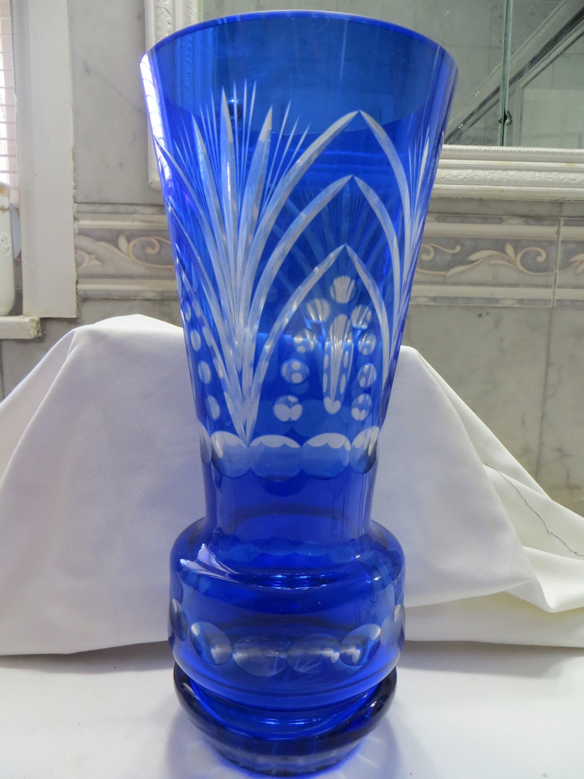 Bohemian Crystal Czech Cobalt Blue 12 Inch Flared Vase Cut To Etsy