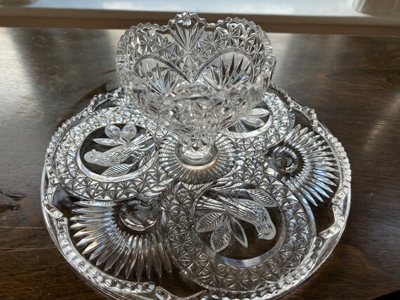 Etch Bleikristall Lead Crystal Cake Plate With Birds Reverses to