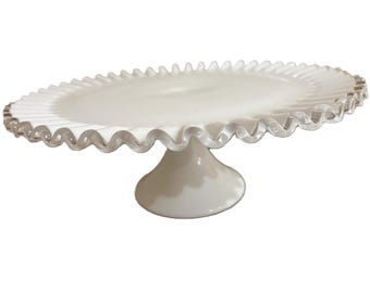 Stunning Fenton Silver Crest Milk Glass Pedestal Cake Plate
