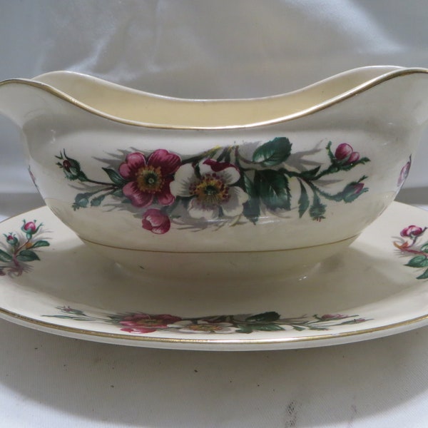 Vintage John Maddock & Sons Waverly Gravy Boat With Attached Underplate
