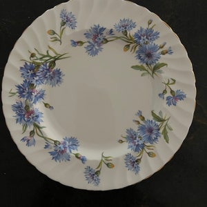 Set of 8 Swirl Adderley Fine Bone China England Cornflower Salad Plate 8&quot; Swirl Pattern Like New