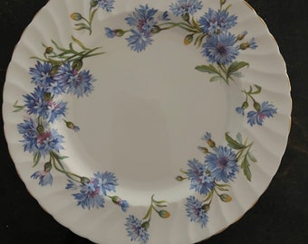 Set of 8 Adderley Fine Bone China Salad Plates: Cornflower Swirl, 8"