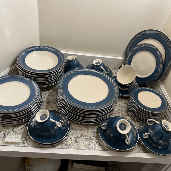 thumbnail image 2 of Vintage Flintridge China Teal With Platinum Dinnerware Set – 1970s, Made In USA 2 of 6