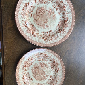 Vintage Aimcee Woodland Pink Transferware Dinner And Salad Plates 2PC Set