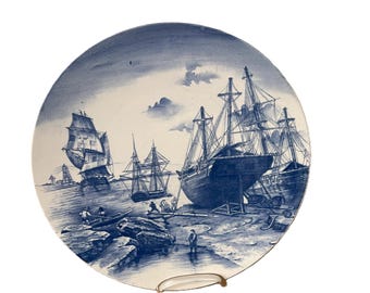 Antieke Villeroy en Boch, Wallerfangen, bordzeilschepen, c. 1874 - 1909 12 inch