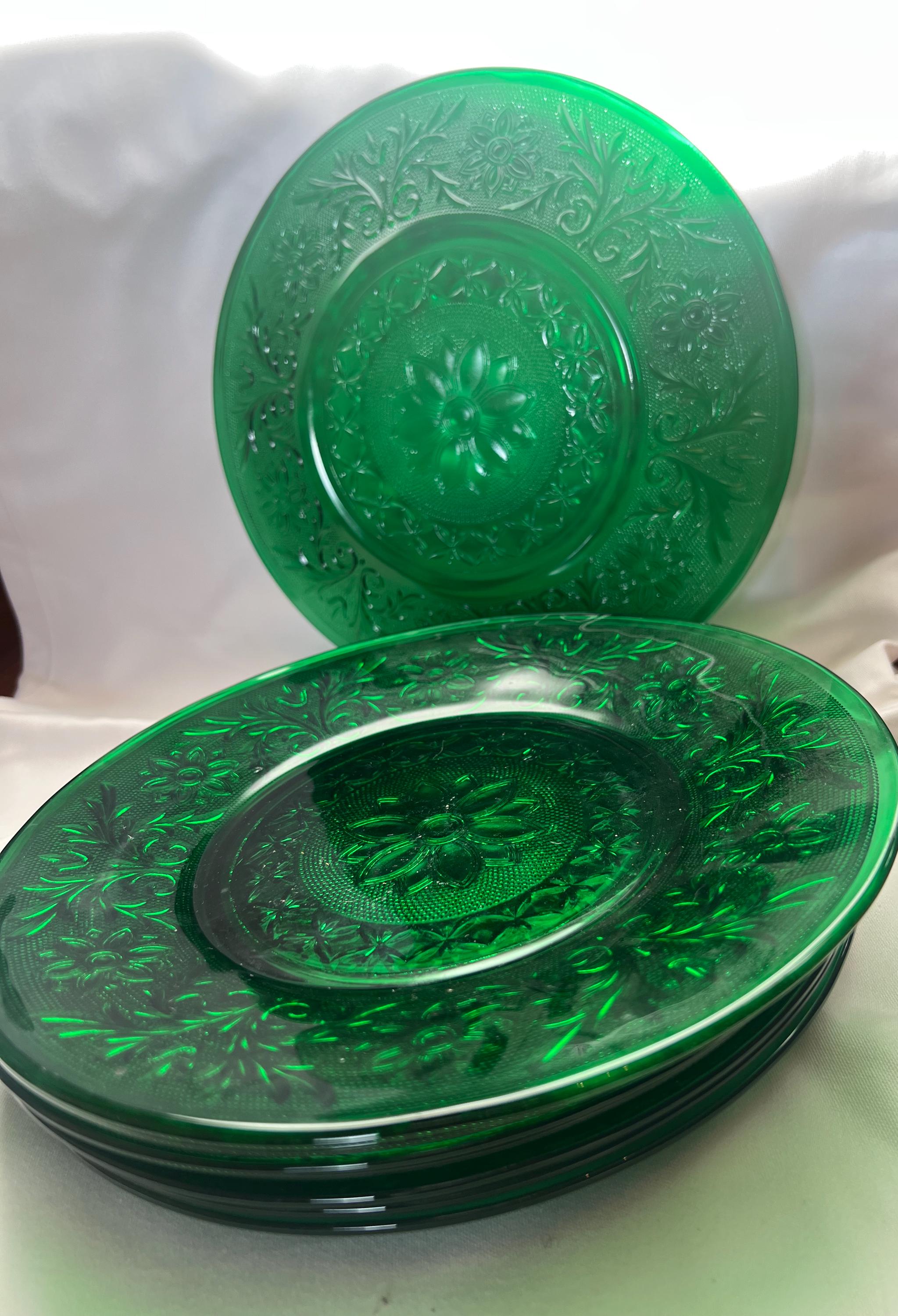Vintage Anchor Hocking Forest Green Sandwich Glass Plate or Bowl