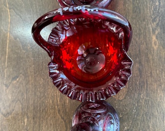 Fenton Ruby Red Basket , Bell And Candle Holder Hand Painted And Signed