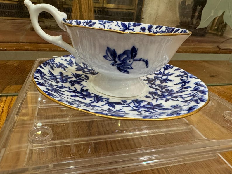 COALPORT COBALT Blueberries  Chintz Tea Cup And Saucer Set
