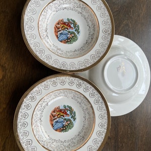 Rare Vintage La C&#39;ebone 22 KARAT GOLD Fine China Dessert  Bowls  French Romantics Set Of 3
