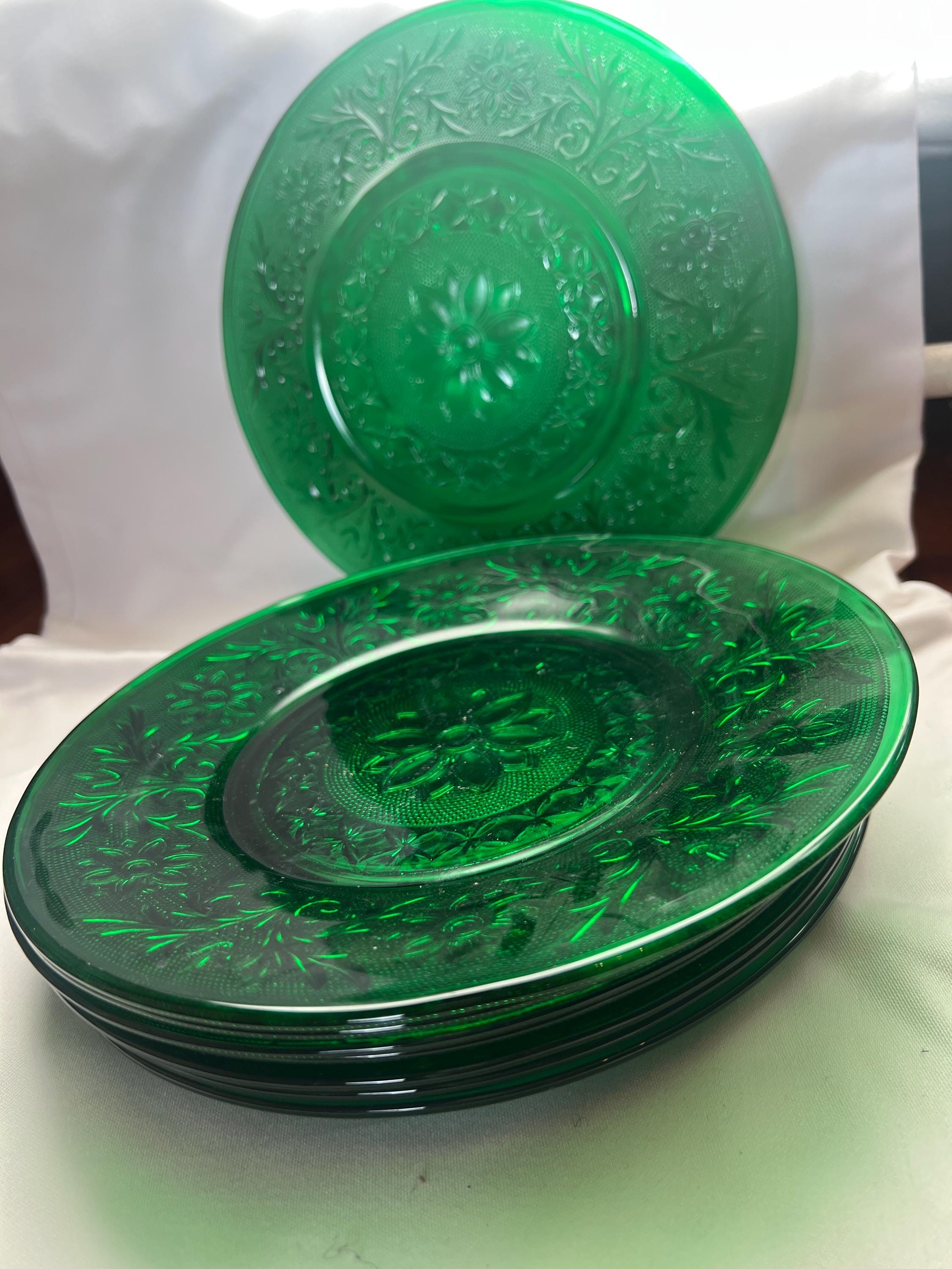Vintage Anchor Hocking Forest Green Sandwich Glass Plate or Bowl
