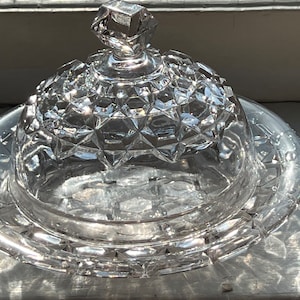Vintage Cut Glass Butter/Cheese Ball Dish With Lid, Mid Century Butter/Cheese Ball Dish, Dome Shaped