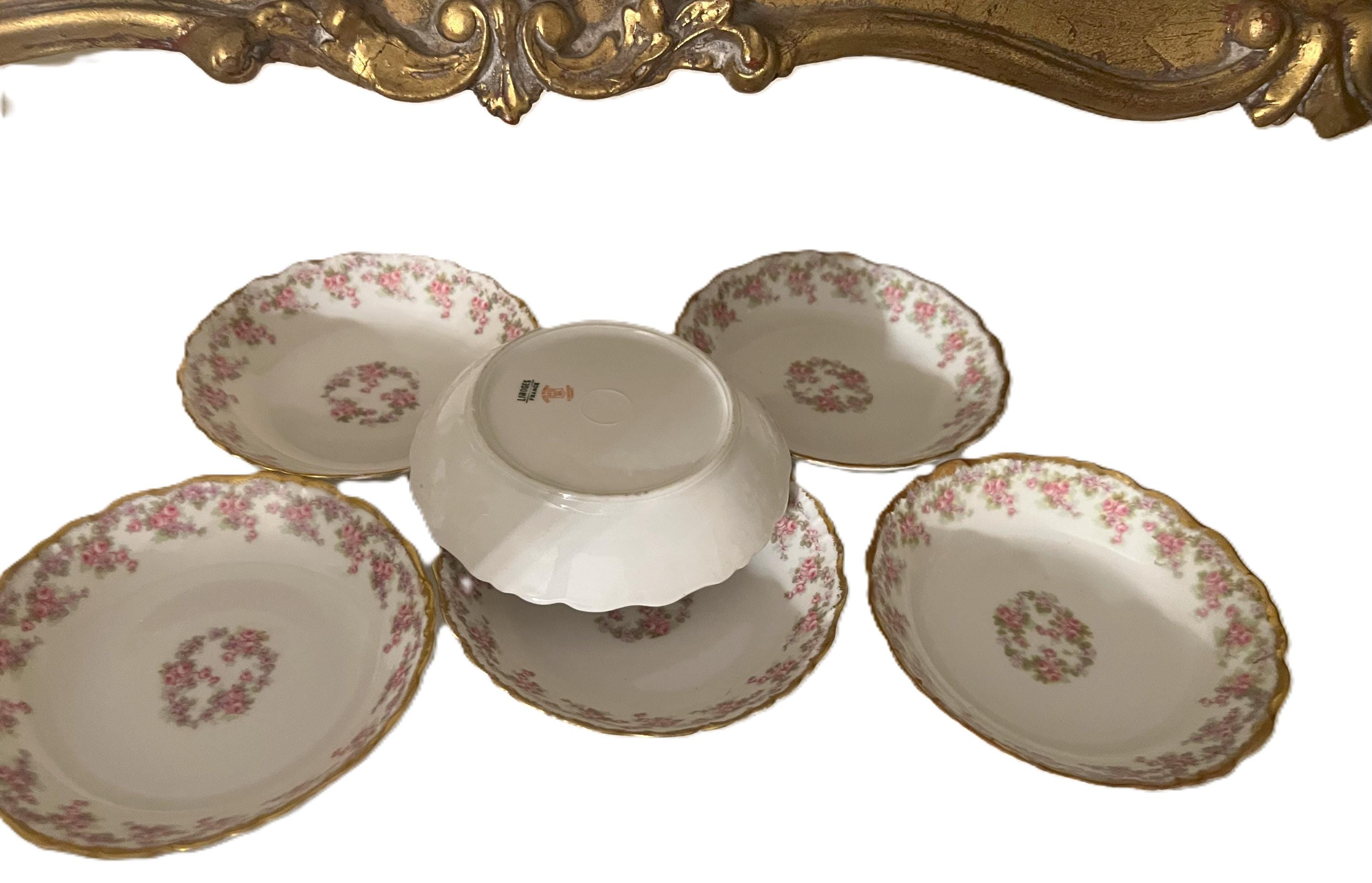 Limoges Elite Bridal Rose Plates: Set of 6, Gilded Scalloped Rim