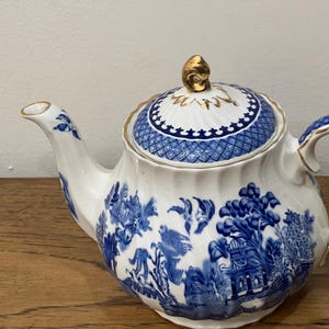 Sadler Blue Willow Tekanna Guldkant