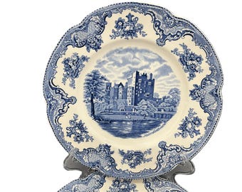 Johnson Bros Old Britain Castles Castillo de Blarney azul en 1792, juego de 2 platos llanos