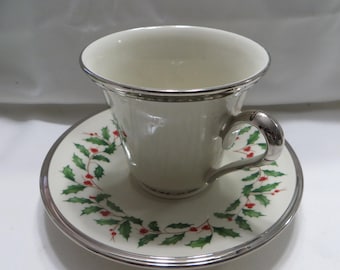 Lenox Holiday  Dimension Platinum Ivory Teacup And  Saucer New Discontinued