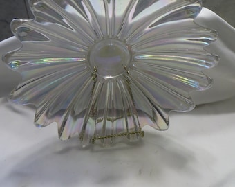 Vintage opalescent glass bowl, Federal celestial flower shape bowl iridescent glass