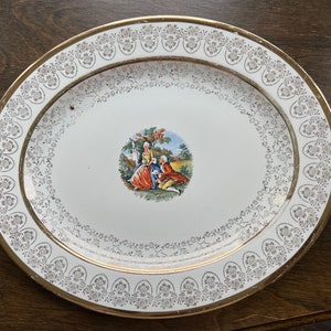 Rare Vintage La C&#39;ebone 22 KARAT GOLD Fine China 13.5&quot; Oval Platter French Romantics