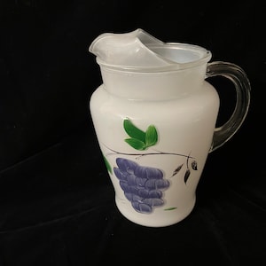 pichet vintage Bartlett Collins des années 1950 Pichet en verre givré Raisins peints à la main et accents dorés