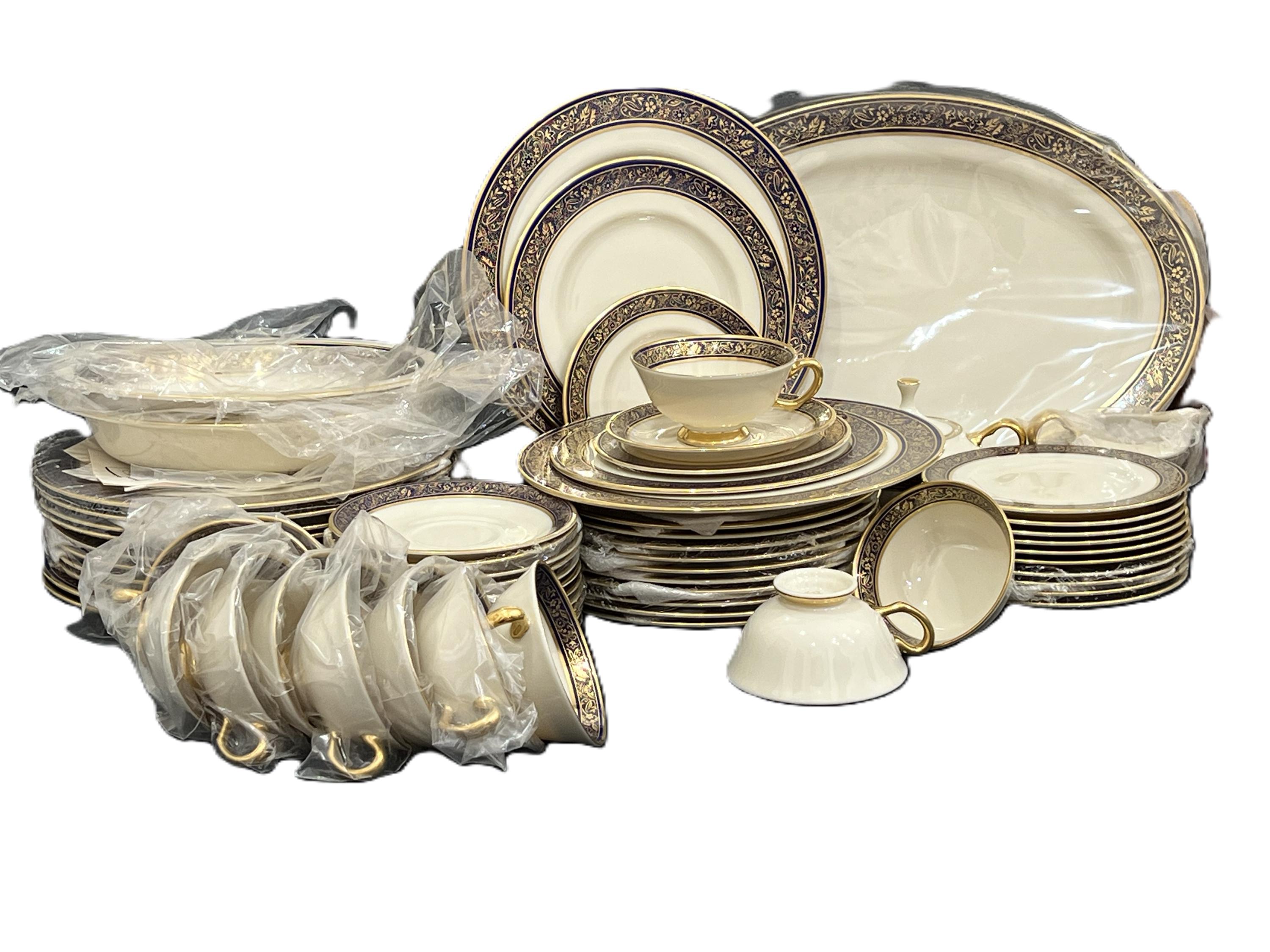 Lenox Barclay Cobalt Blue Floral Gold Trim Dinnerware: Bone China